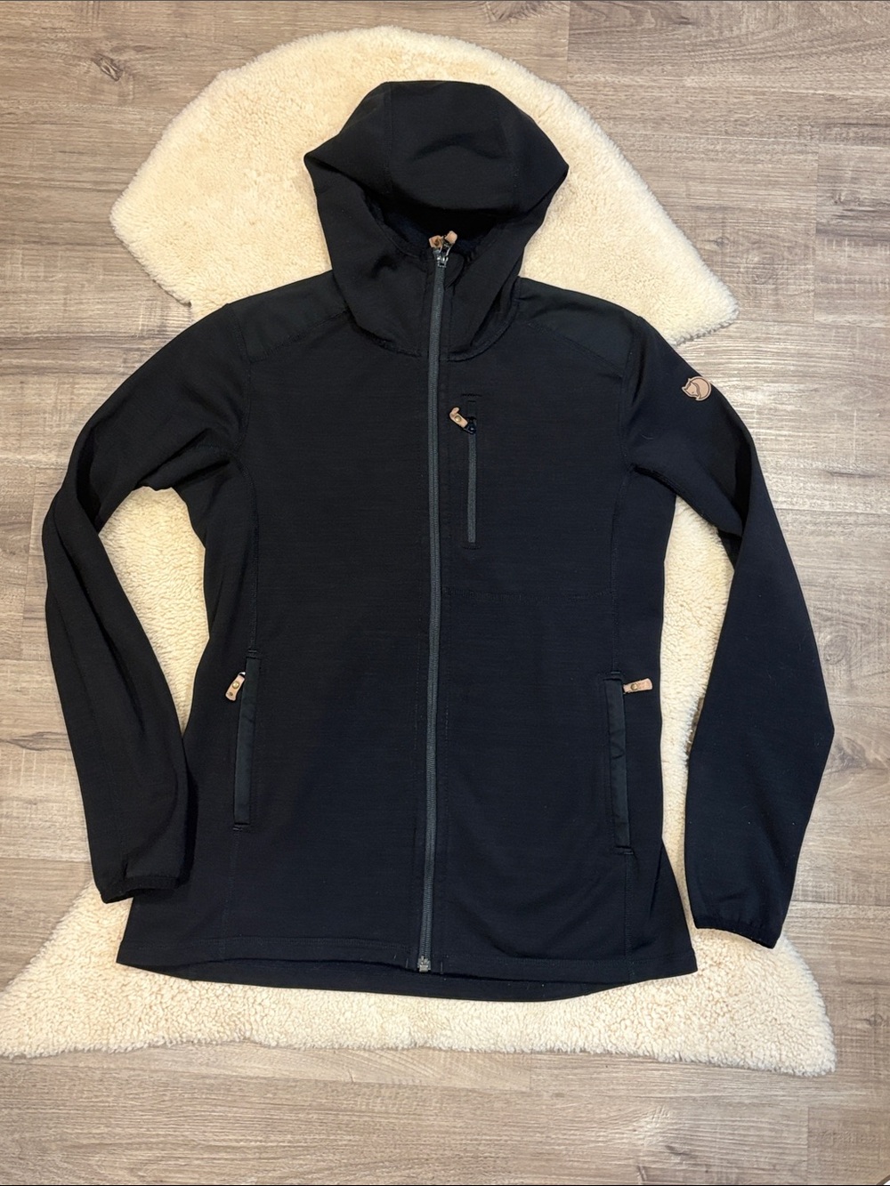 Fjallraven Keb Fleece Hoodie, wool blend, black, women’s medium